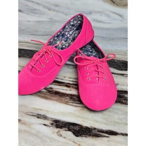 Kalli Womens Hot Pink Canvas Lace Up Flats Floral Lining Round Toe Shoes 10